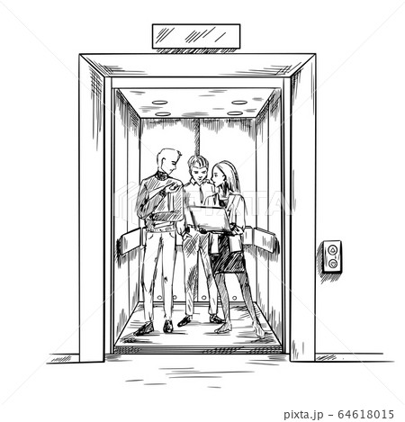 Elevator pitch, people, hand drawn vector image, 64618015