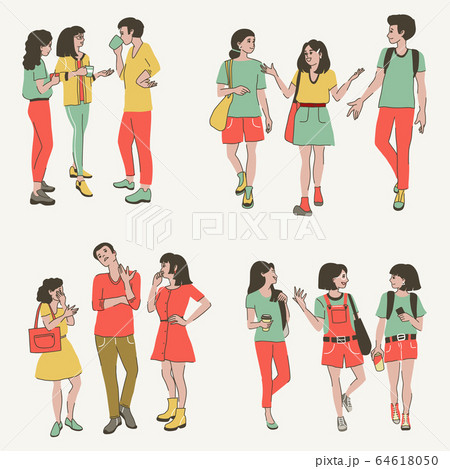 Talking people, smiling young women and men 64618050