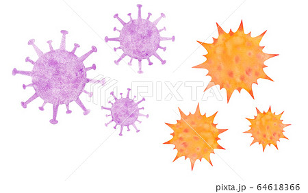 コロナウイルスのイメージ、水彩イラスト(顔なし) コロナウイルスのイメージ、水彩イラスト(顔なし) 64618366