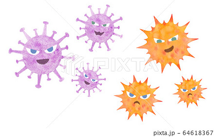 コロナウイルスのイメージ、水彩イラスト（顔あり） 64618367