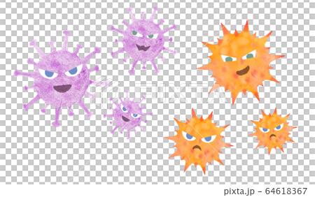 コロナウイルスのイメージ、水彩イラスト（顔あり） 64618367