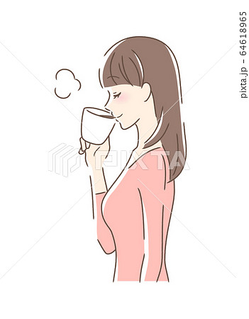 マグカップのコーヒーを飲む女性の横顔のイラスト素材 64618965 Pixta