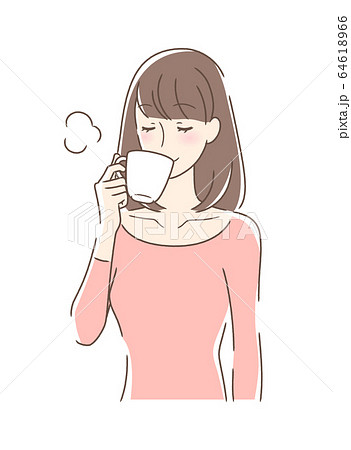 マグカップのコーヒーを飲む女性のイラスト素材