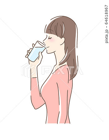 コップの水を飲む女性の横顔のイラスト素材
