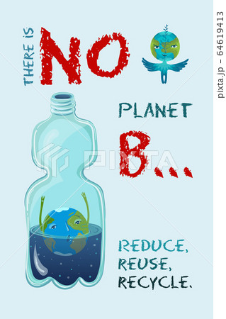 Vector conceptual ecological illustration of planet Earth that drowning in the plastic bottle. 64619413