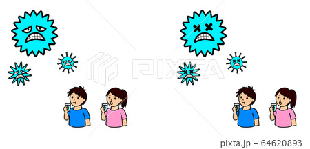 ウイルスを退治し風邪などの病気を予防するためにうがいをする人々 64620893