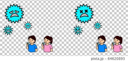 ウイルスを退治し風邪などの病気を予防するためにうがいをする人々 64620893