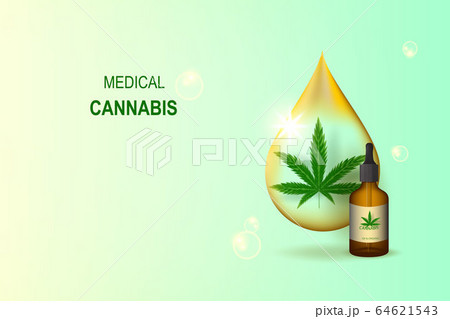 Realistic Green Cannabis Leaf Drug Marijuana Herbのイラスト素材