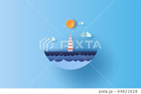 Lighthouse Of Sea View With A Floating Sailingのイラスト素材