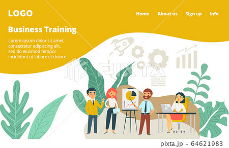 Workshop at office people, conference, business staff web online education and presentation, company and businessmen cartoon vector illustration. 64621983