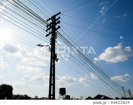 Silhouette Electric pole connect to the high Silhouette Electric pole connect to the high 64622824