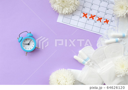 Menstrual pads and tampons on menstruation period Menstrual pads and tampons on menstruation period 64626120