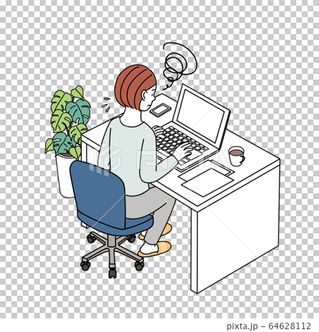 一名婦女前往計算機插圖遠程辦公遠程工作 一名婦女前往計算機插圖遠程辦公遠程工作 64628112