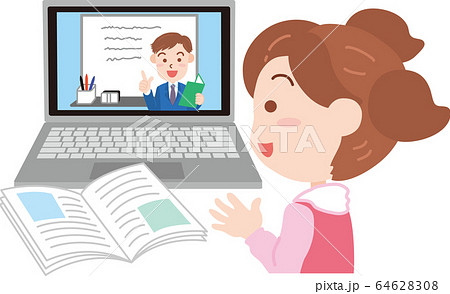ノートパソコンでオンライン授業 64628308