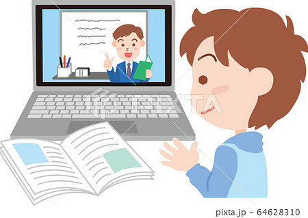 ノートパソコンでオンライン授業 64628310