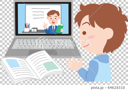 ノートパソコンでオンライン授業 64628310