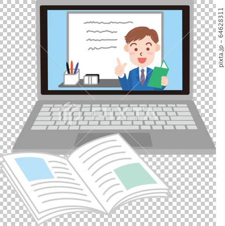 ノートパソコンでオンライン授業 64628311
