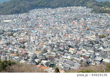 鈴が峰公園から眺めた美鈴が丘団地の家々の景色 64629136