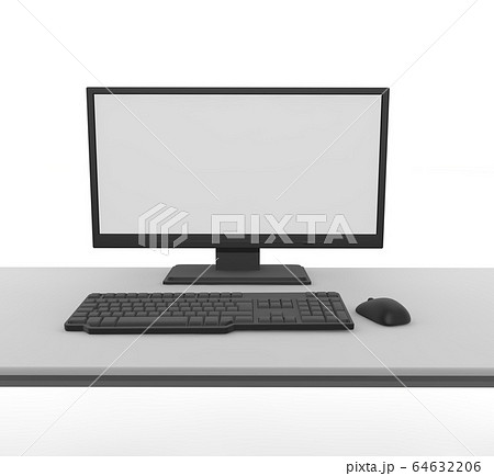 机の上のデスクトップパソコン コンピューターを使ってリモートワーク 3dレンダリングのイラスト素材
