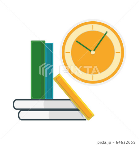 Green book stand with textbook and wall watch 64632655