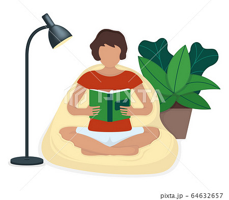 Character female sitting soft bag and read book 64632657