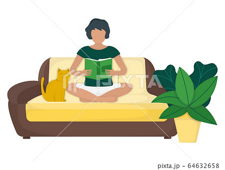 Character female sitting couch and read book with 64632658