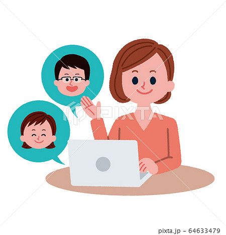パソコンでコミュニケーションをとる女性のイラストのイラスト素材