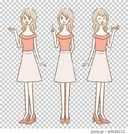 女性　全身　3ポーズ　セット 64636212