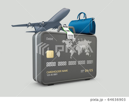 3d Rendering of Travel Bags with bank card and plane. Clipping path included 64636903