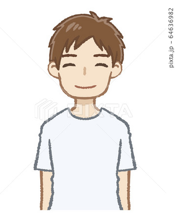 笑顔のtシャツ男性 上半身のイラスト素材