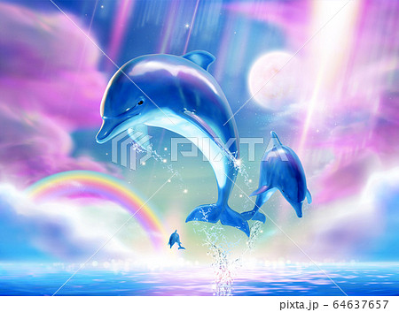 Breaching Bottlenose Marine Muralのイラスト素材