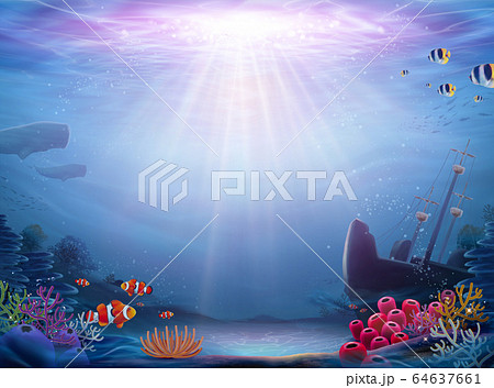 Natural ocean bottom background 64637661
