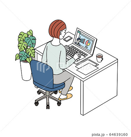 オンラインセミナー　動画配信をみる女性　イラスト 64639160