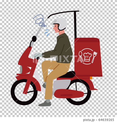 出前 バイク フードデリバリーをする男性 イラストのイラスト素材