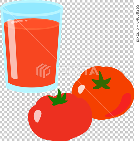 グラス入りのトマトジュースとトマトのイラスト素材