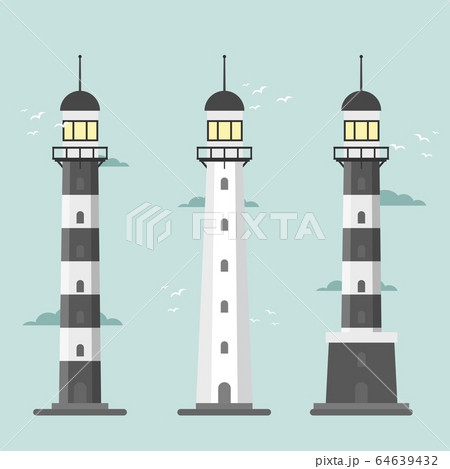 Lighthouses. Set of of large lighthouses over blue background 64639432