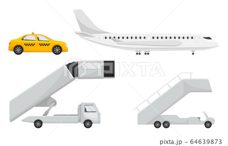 Airport Transportation and Vehicles with Airliner and Catering Vehicle Vector Set Airport Transportation and Vehicles with Airliner and Catering Vehicle Vector Set 64639873