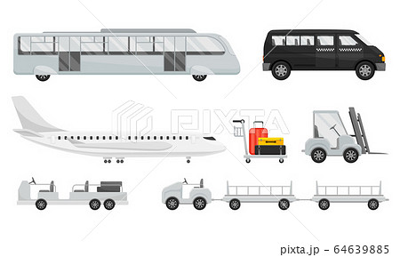 Airport Transportation and Vehicles with Airliner and Apron Bus Vector Set 64639885
