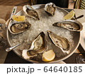 Fresh Oysters with lime on a large plate with ice. 64640185