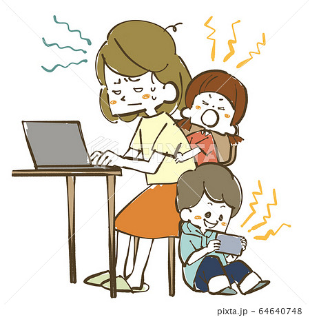 在宅勤務 リモートワーク 子供たちのイラスト素材 在宅勤務 リモートワーク 子供たちのイラスト素材
