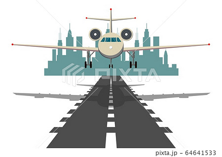 passenger plane fly up over take-off runway from airport at sunset 64641533