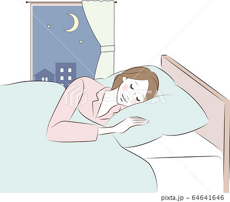ベッドで寝る女性のイラスト素材