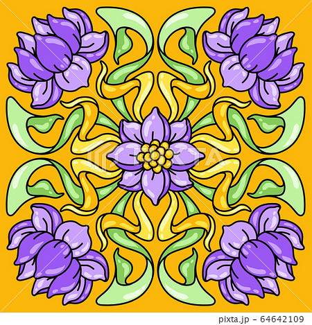 Art Nouveau ceramic tile pattern. Floral motifs in retro style. 64642109