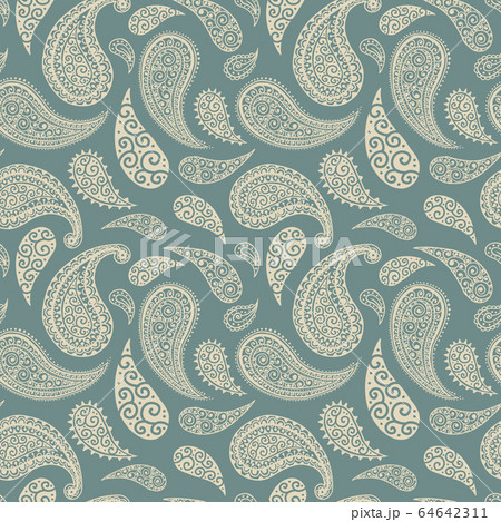 Paisley pattern background, green floral ornament 64642311