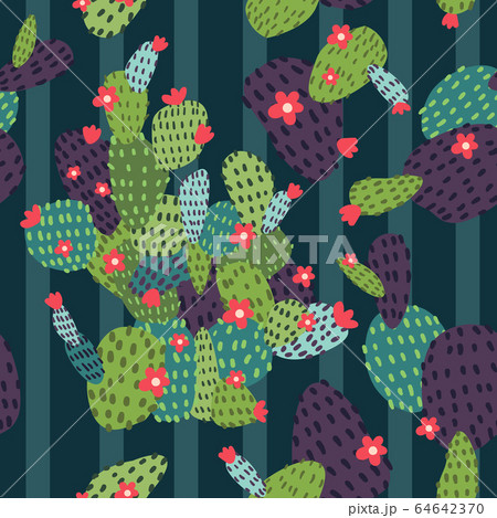 Cactus seamless pattern. Exotic vector background 64642370