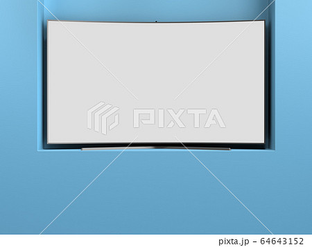 curved empty screen fuhd tv 3d render on blue 64643152