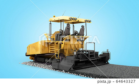 Yellow asphalt spreader machine lays asphalt 3d Yellow asphalt spreader machine lays asphalt 3d 64643327