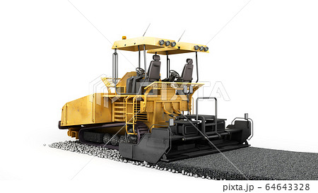 Yellow asphalt spreader machine lays asphalt 3d 64643328