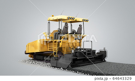 Yellow asphalt spreader machine lays asphalt 3d 64643329