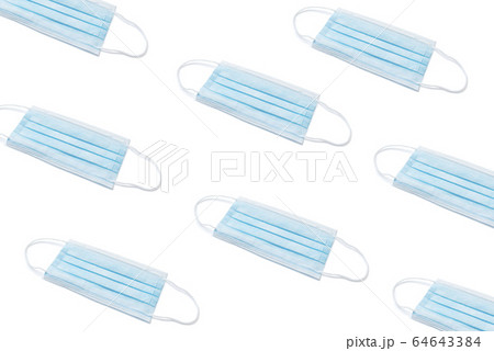 Protective medical face virus mask on white background with place for your text. Pattern Coronavirus Protection Design Background 64643384